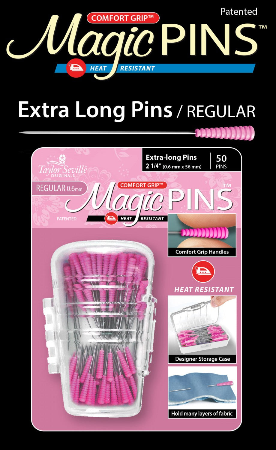 Magic Pins Extra Long Regular Pink Sewing Pins