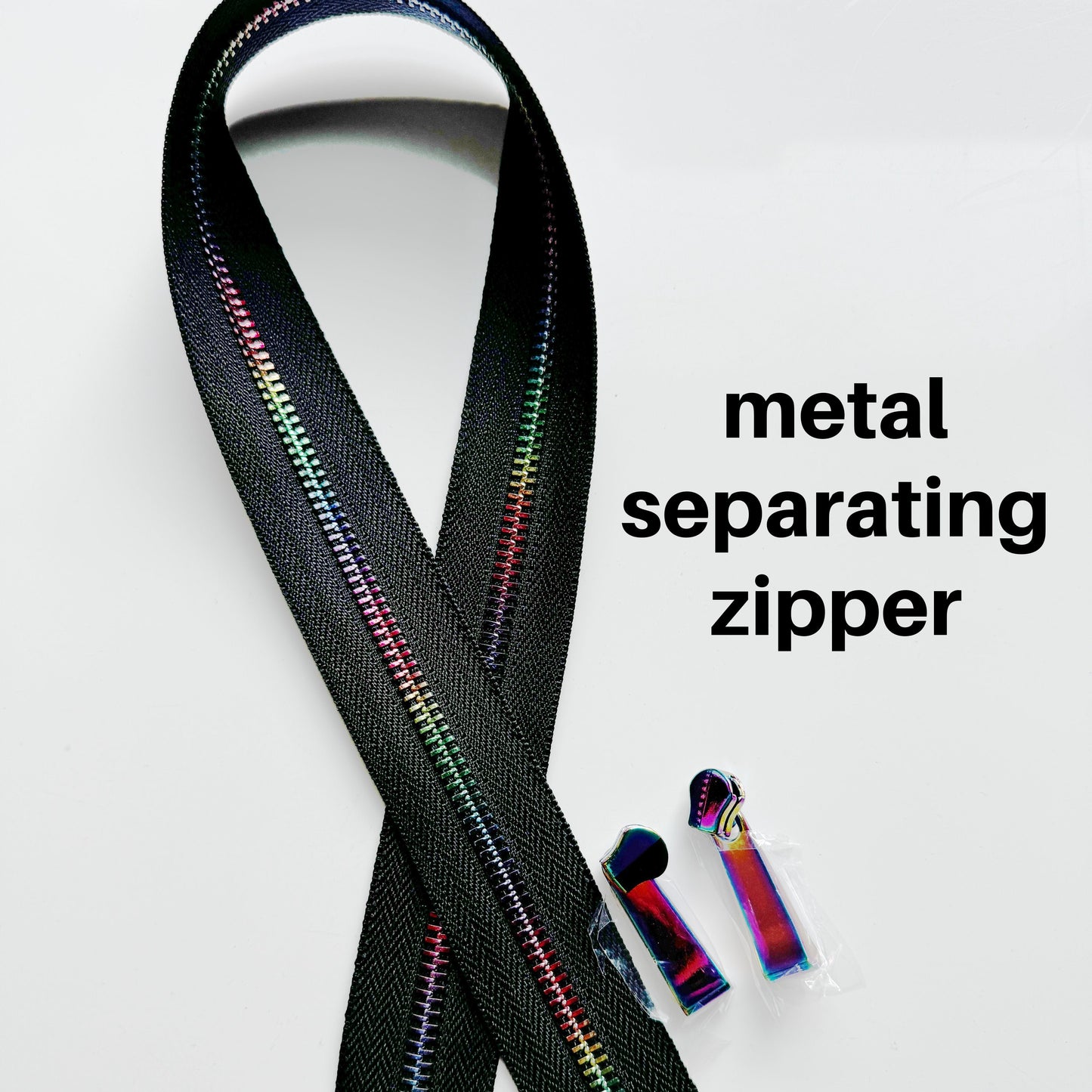 Metal zipper with rainbow teeth