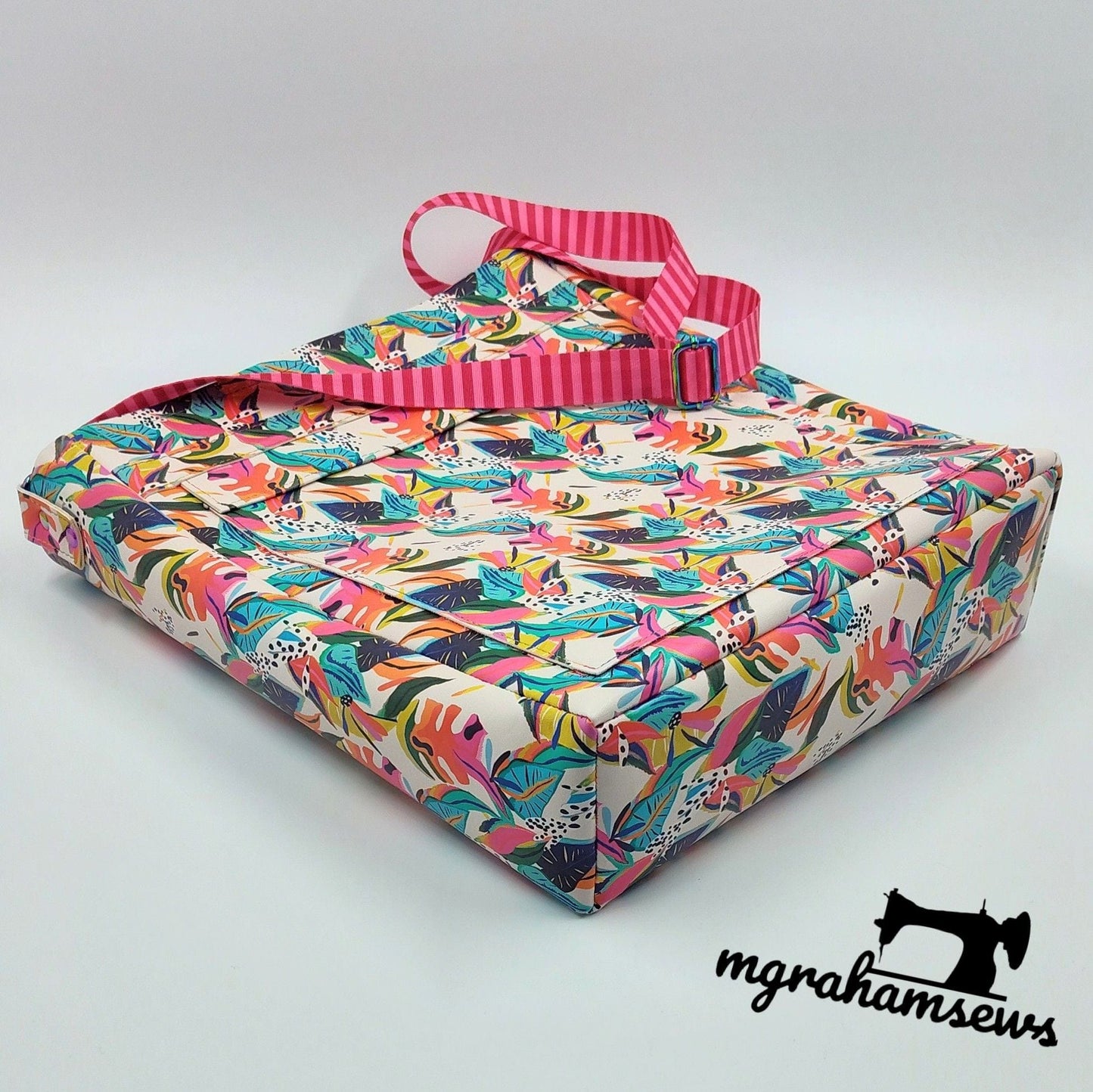 Michelle Morrison bag with floral print and pink strap