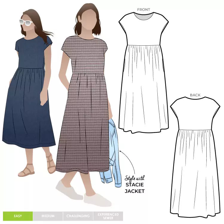 Montana midi dress sketches and model