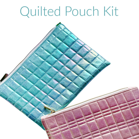 Quilted pouch kit in iridescent blue and pink