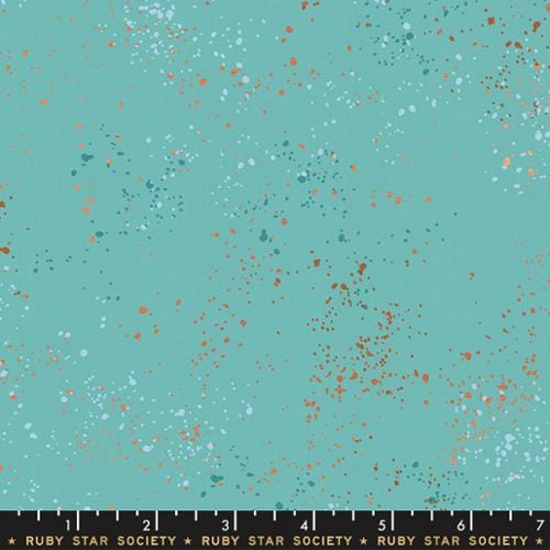 Speckled teal fabric with white, teal, and copper speckles.