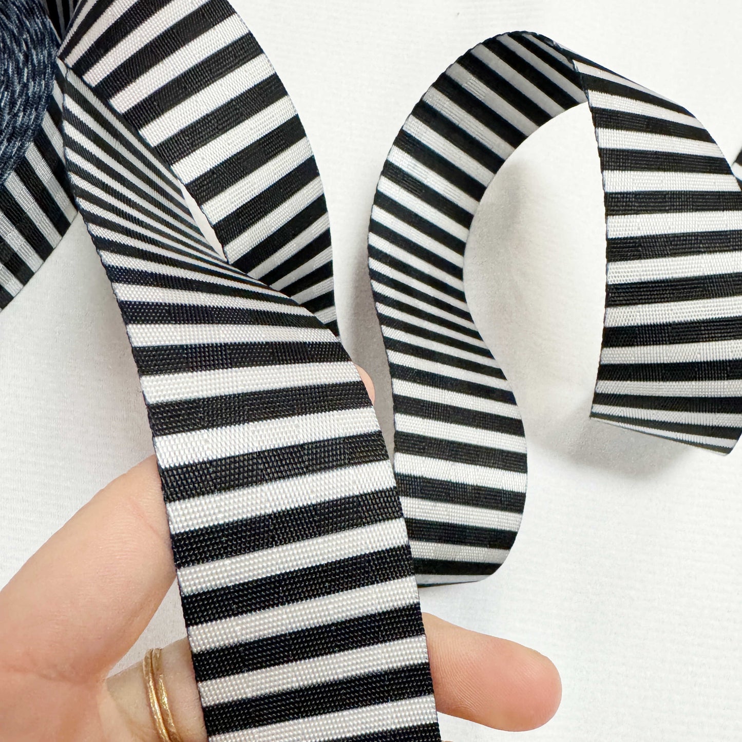 Black White stripes seatbelt webbing wide