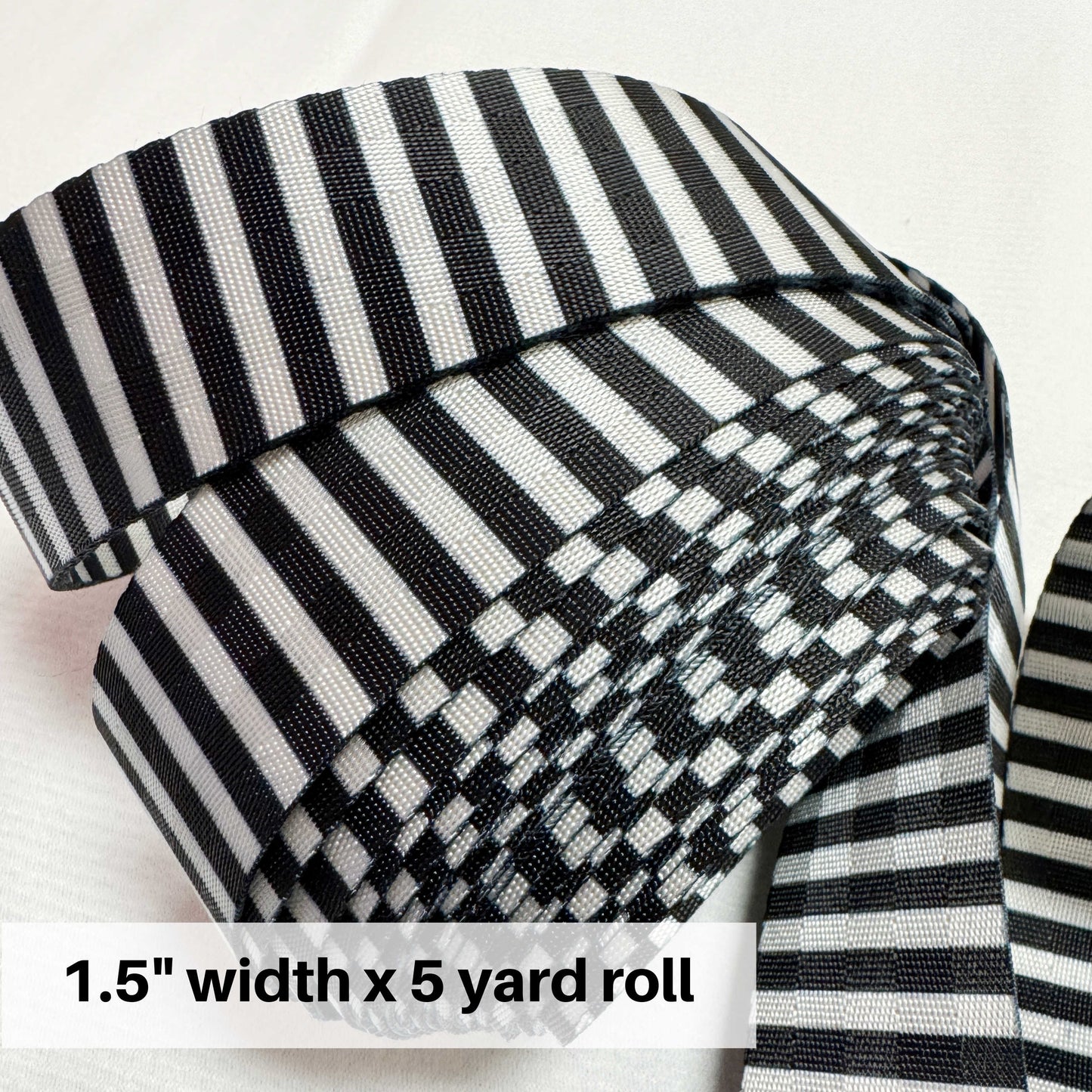 Black and white striped webbing roll for sewing