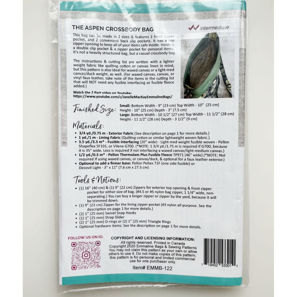 Aspen Crossbody Bag pattern back view