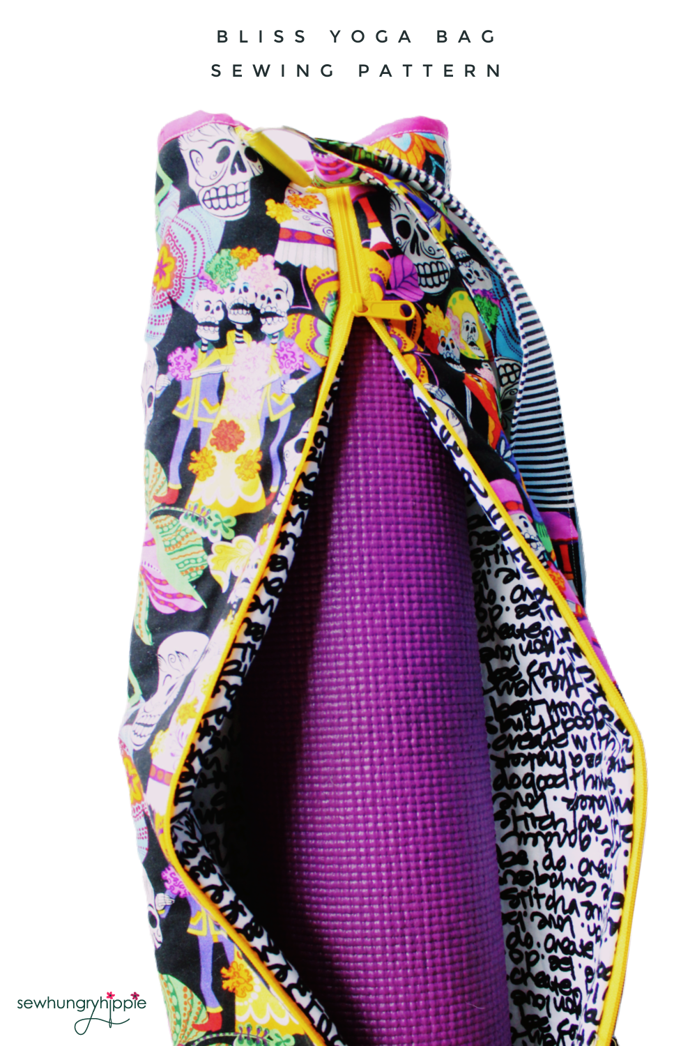 Bliss Yoga Bag sewing pattern with purple yoga mat