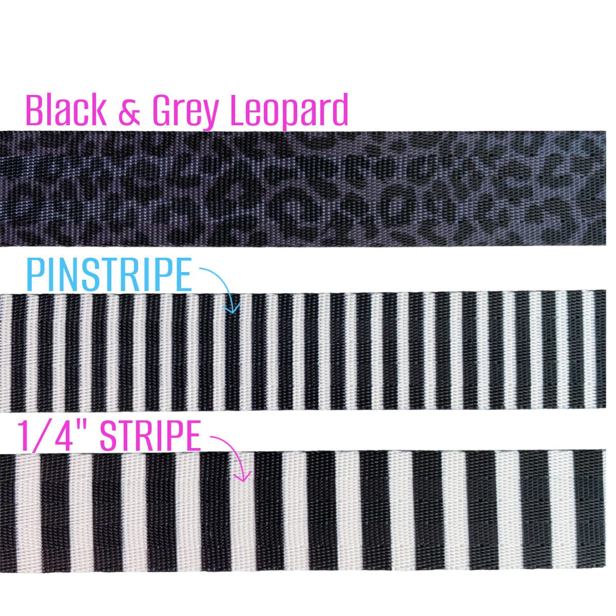 Black & Grey Leopard, Pinstripe, 1/4 Stripe fabric samples