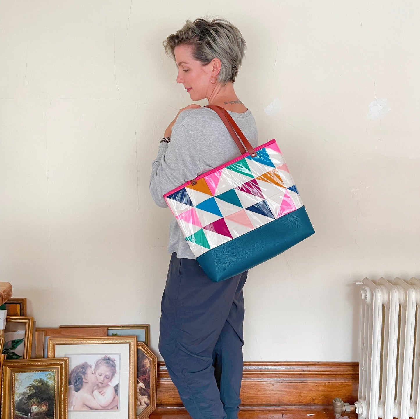 Woman with HST tote bag