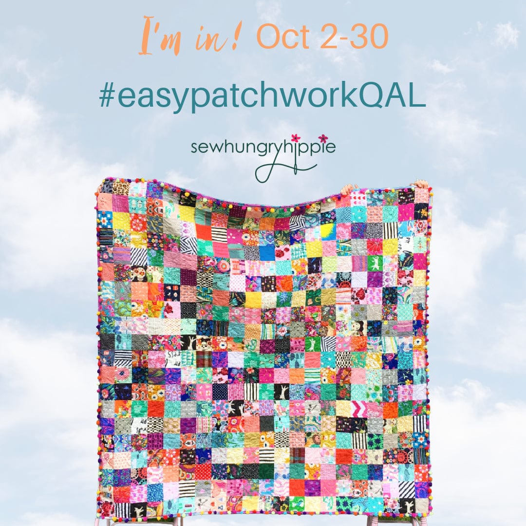 I'm in! Easy Patchwork QAL graphic by sewhungryhippie