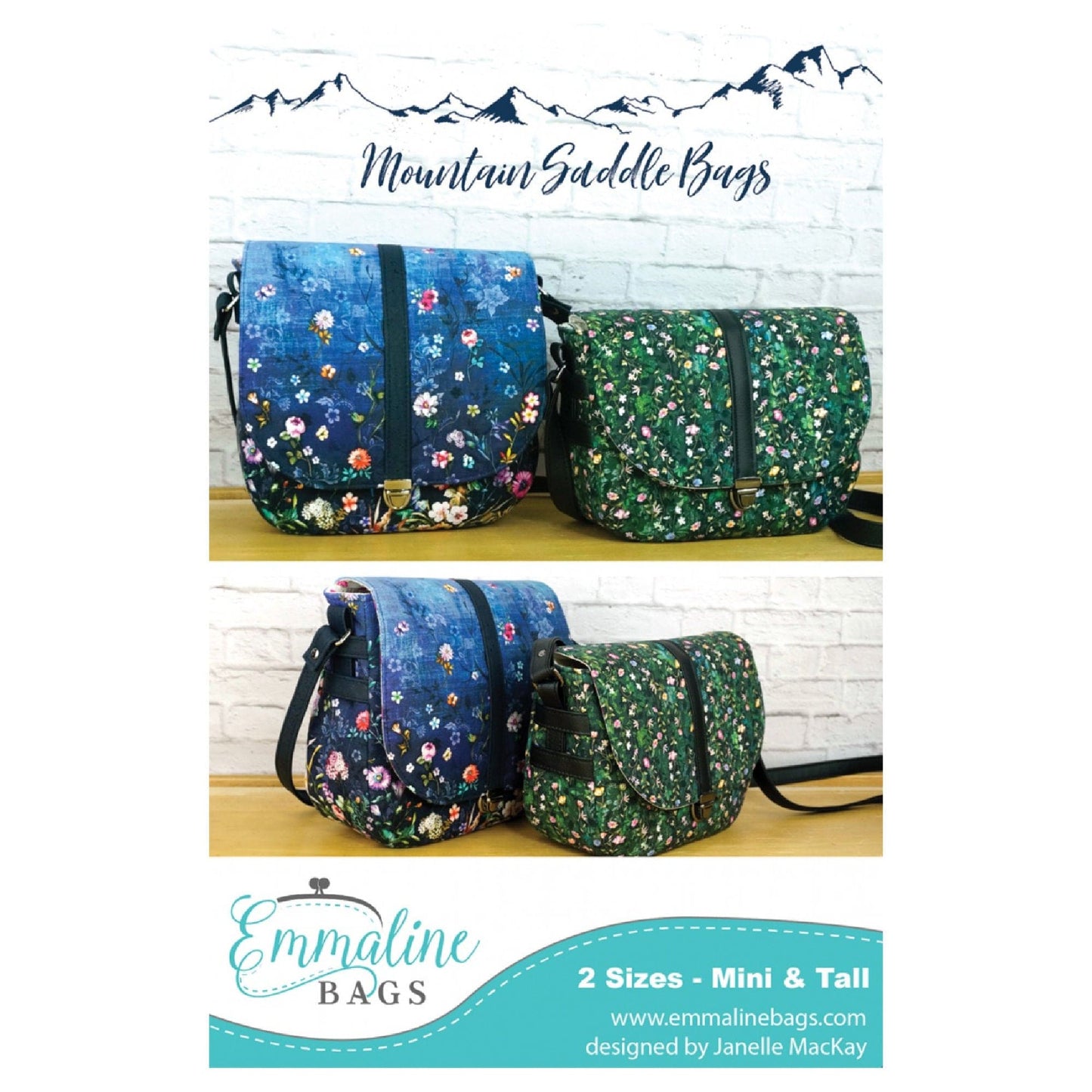 Mountain Saddle Bag pattern with floral print, mini & tall sizes