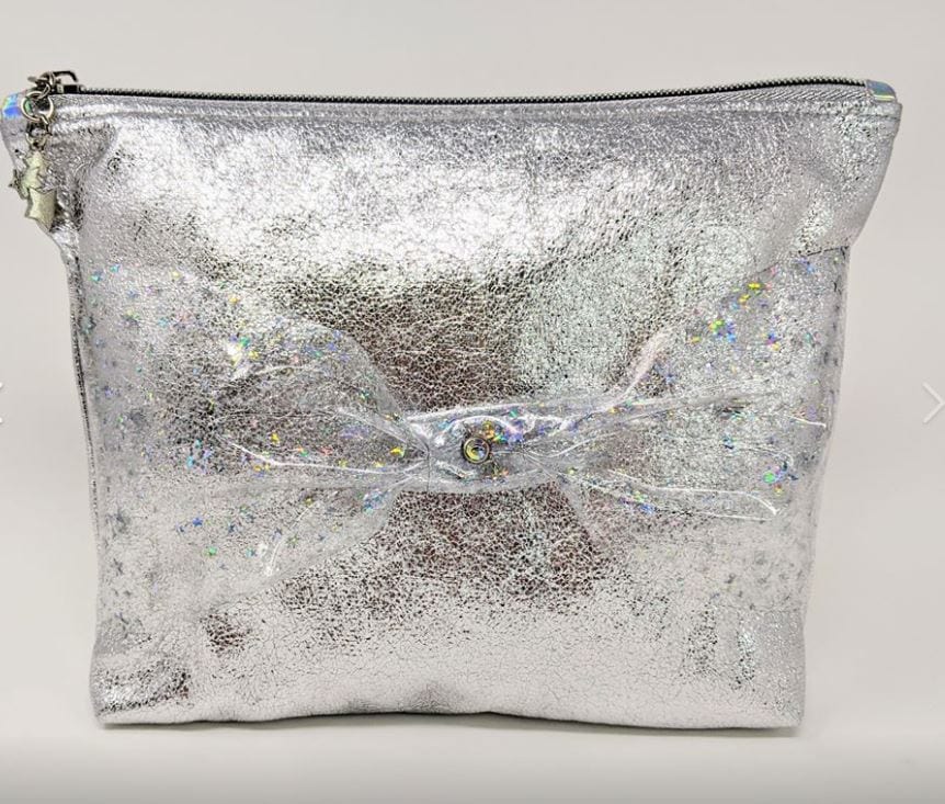 Silver cosmetic bag with bow