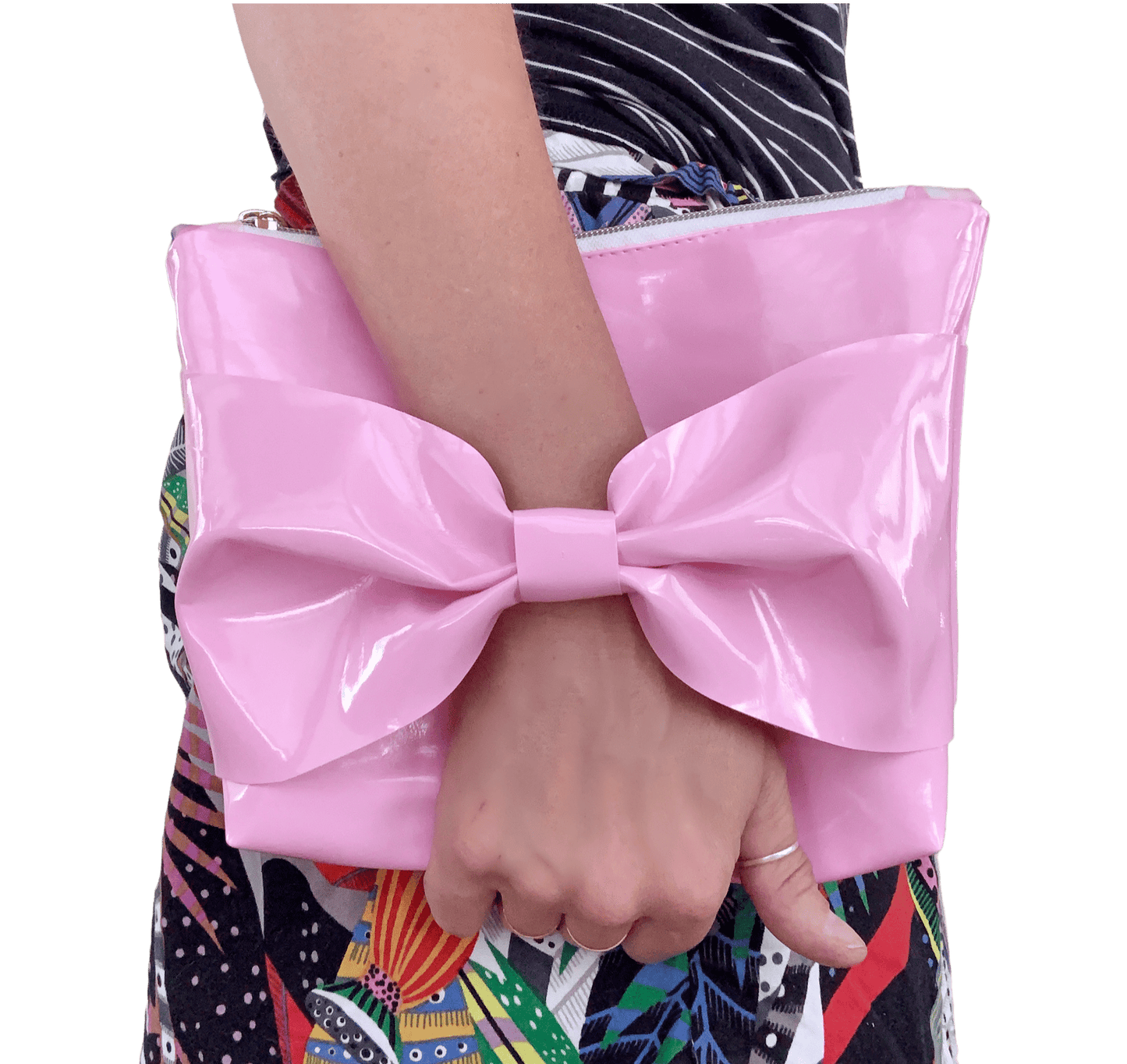 Betty Bow Bag - Pink Patent Clutch