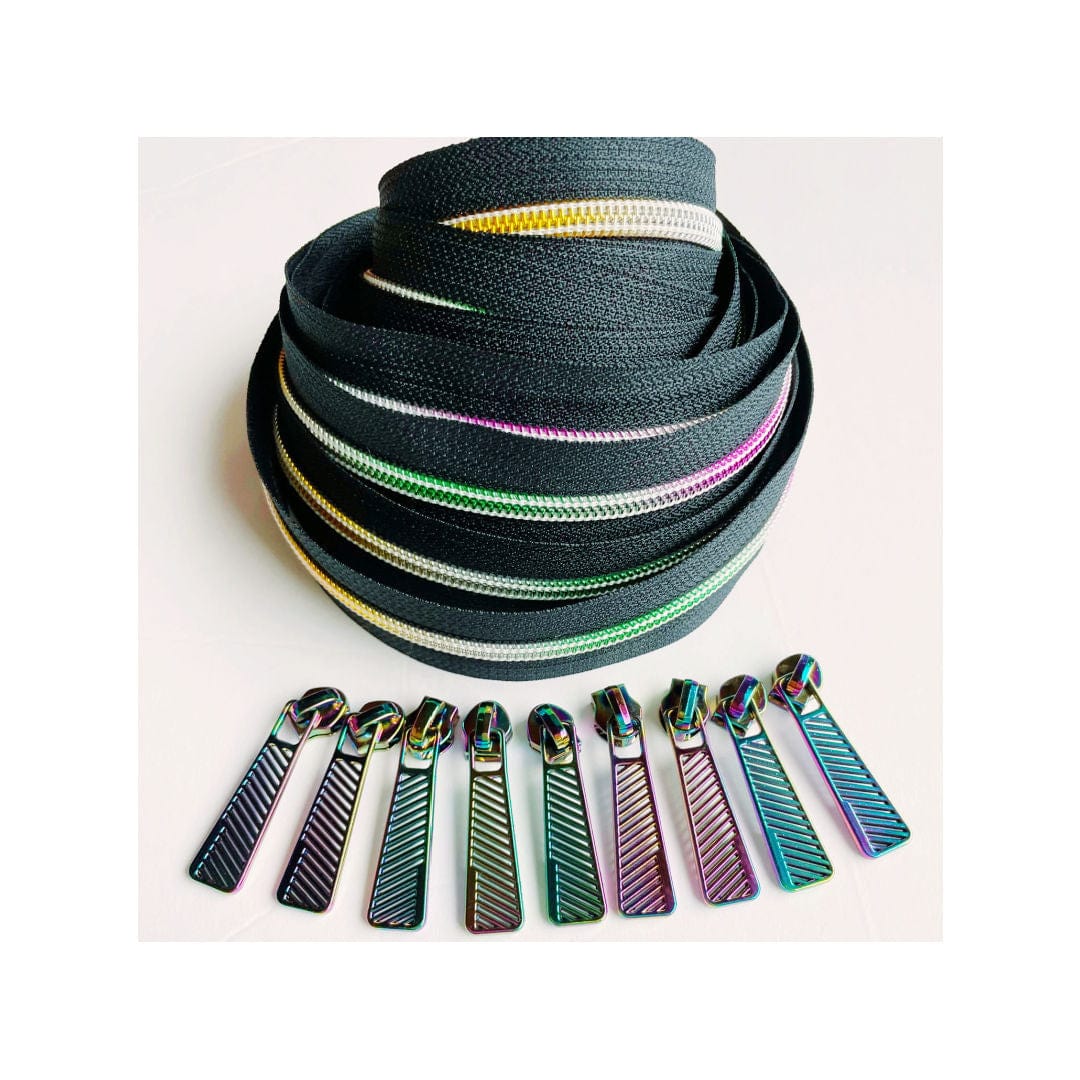 Black rainbow zipper tape for sewing bags