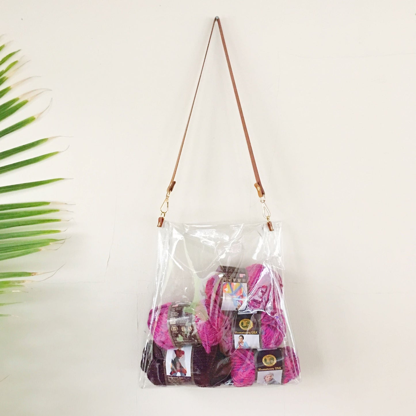 Clear bag sewing kit filled with yarn