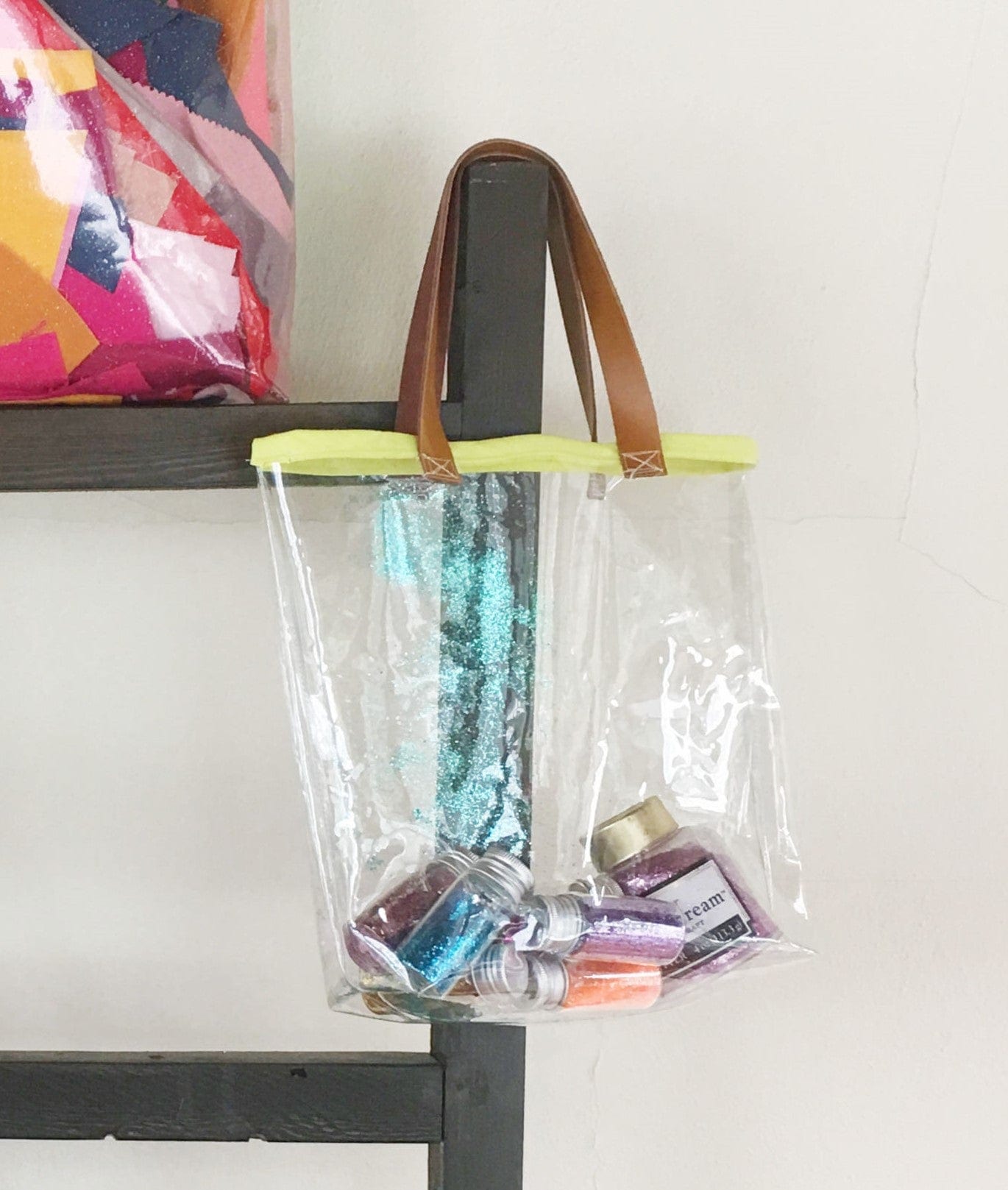 Clear bag sewing kit with glitter and supplies
