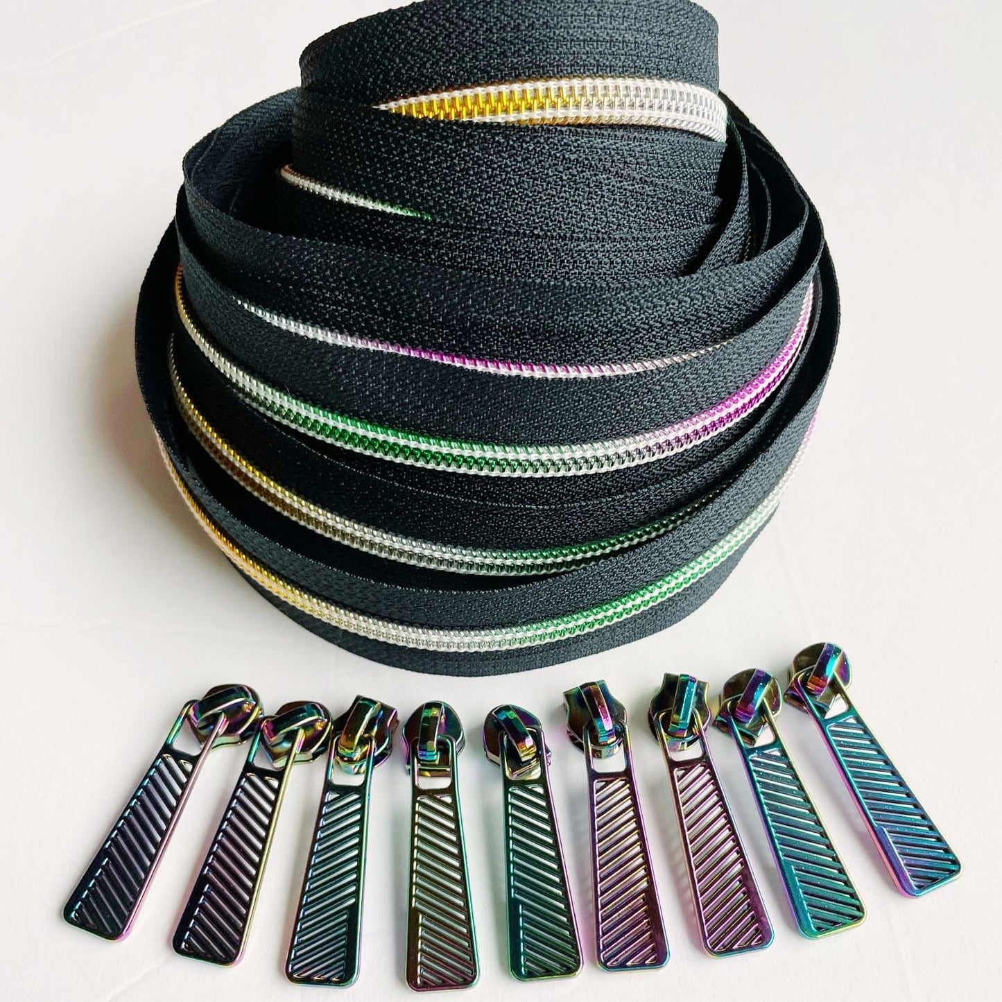 Black rainbow zippers with easy grip pulls