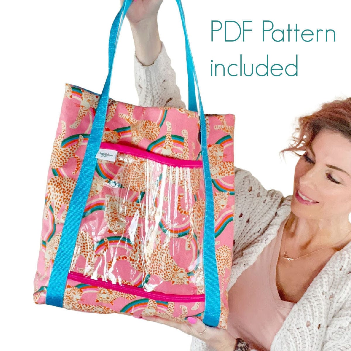 Pink leopard print tote bag with PDF pattern