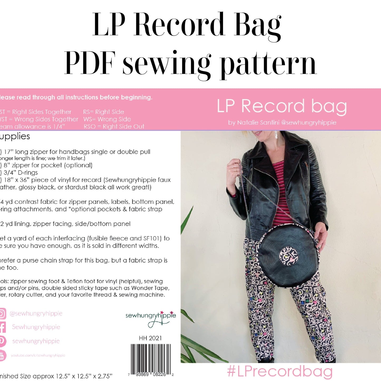 Etsy LP Record Bag PDF sewing pattern with vinyl record design