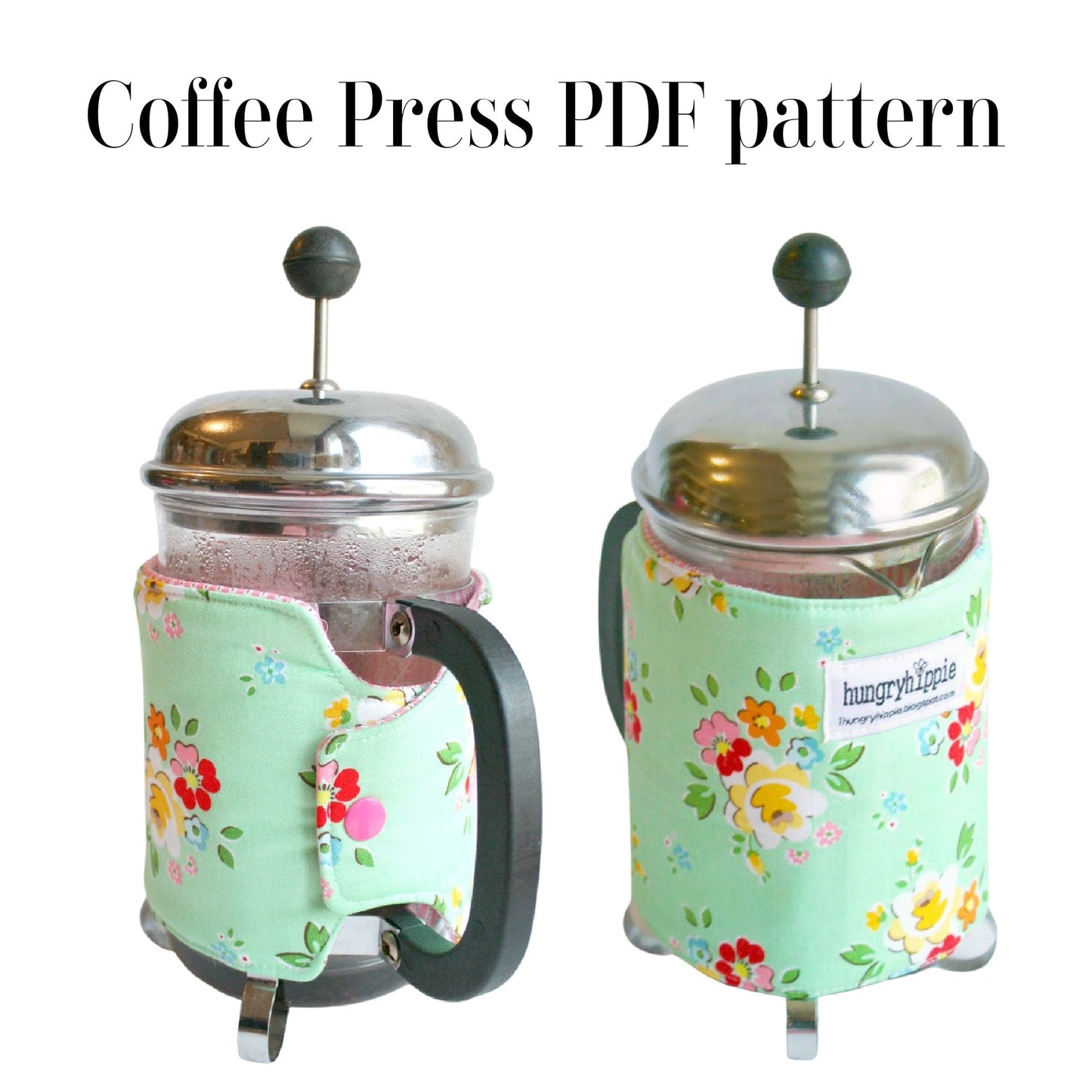 Etsy Coffee Press PDF pattern with floral fabric design