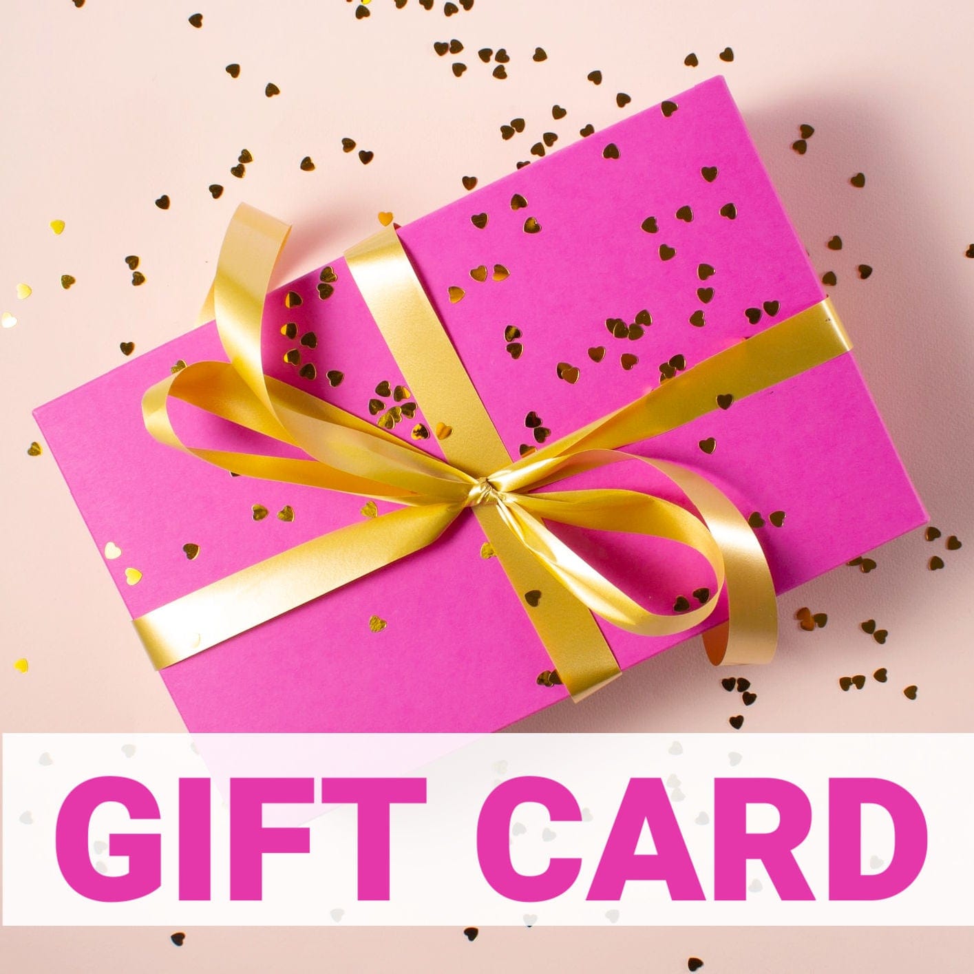 Gift card with gold ribbon and hearts