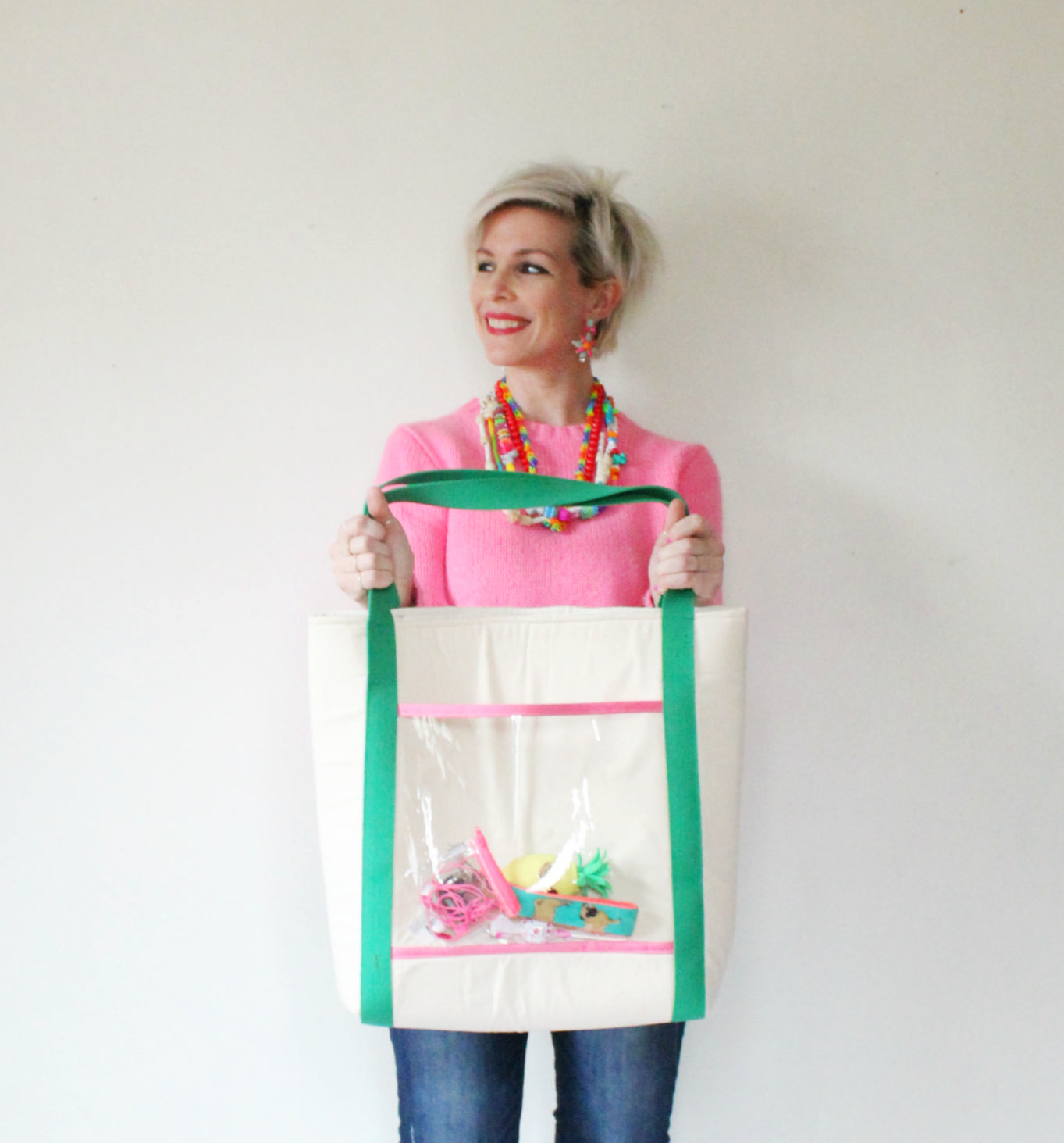 woman holding finished bag