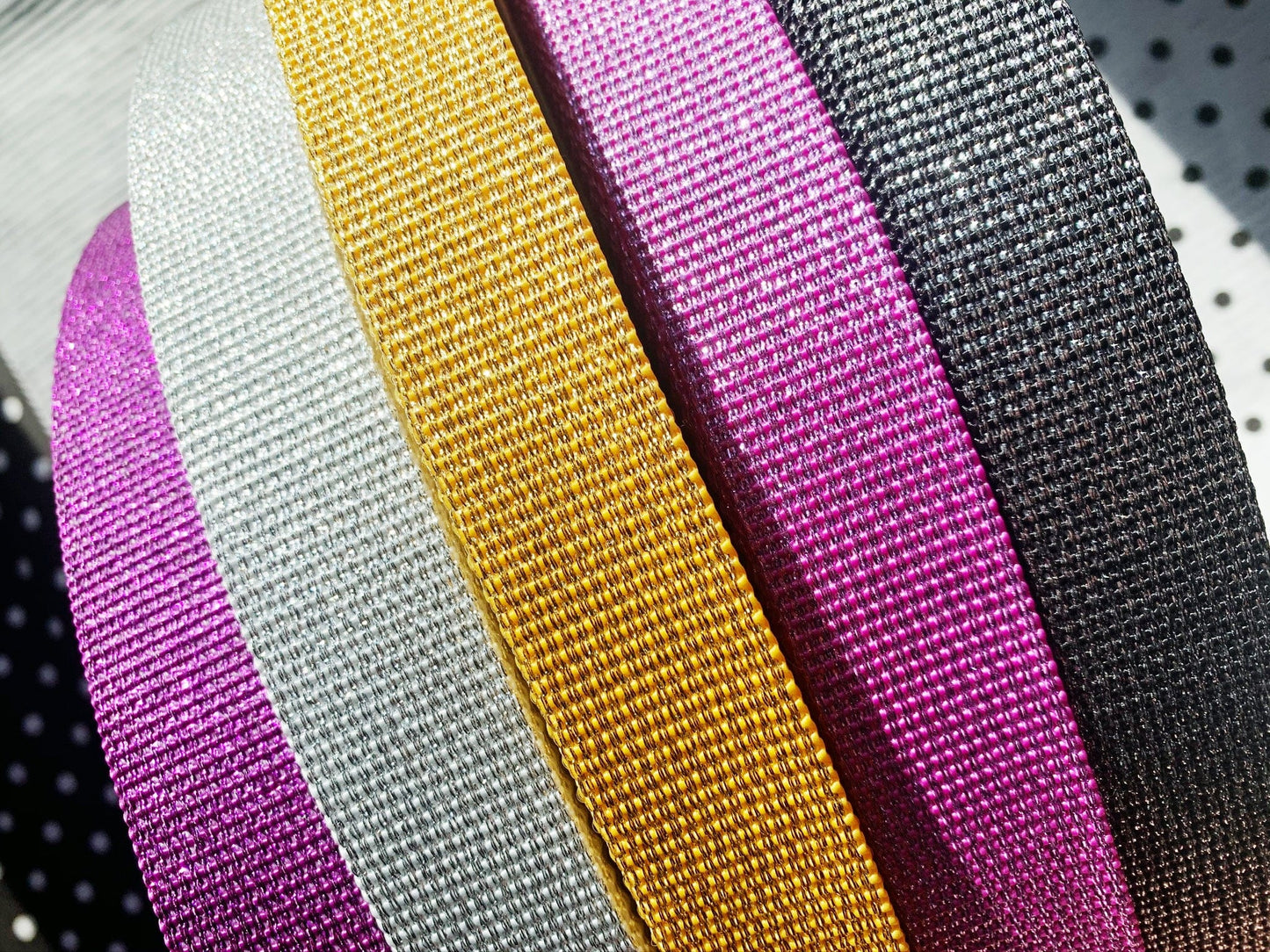 Glitter webbing in various colors, close-up