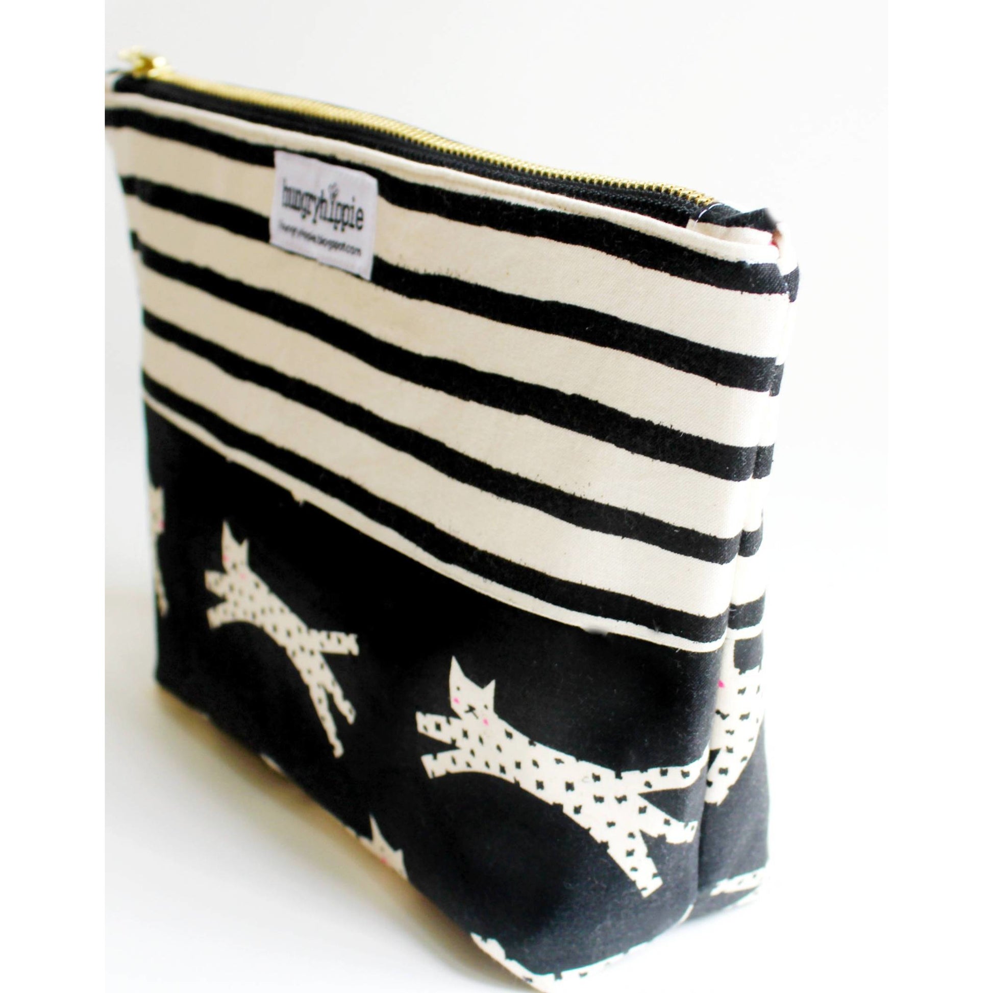 Striped & Cat Print Cosmetic Bag