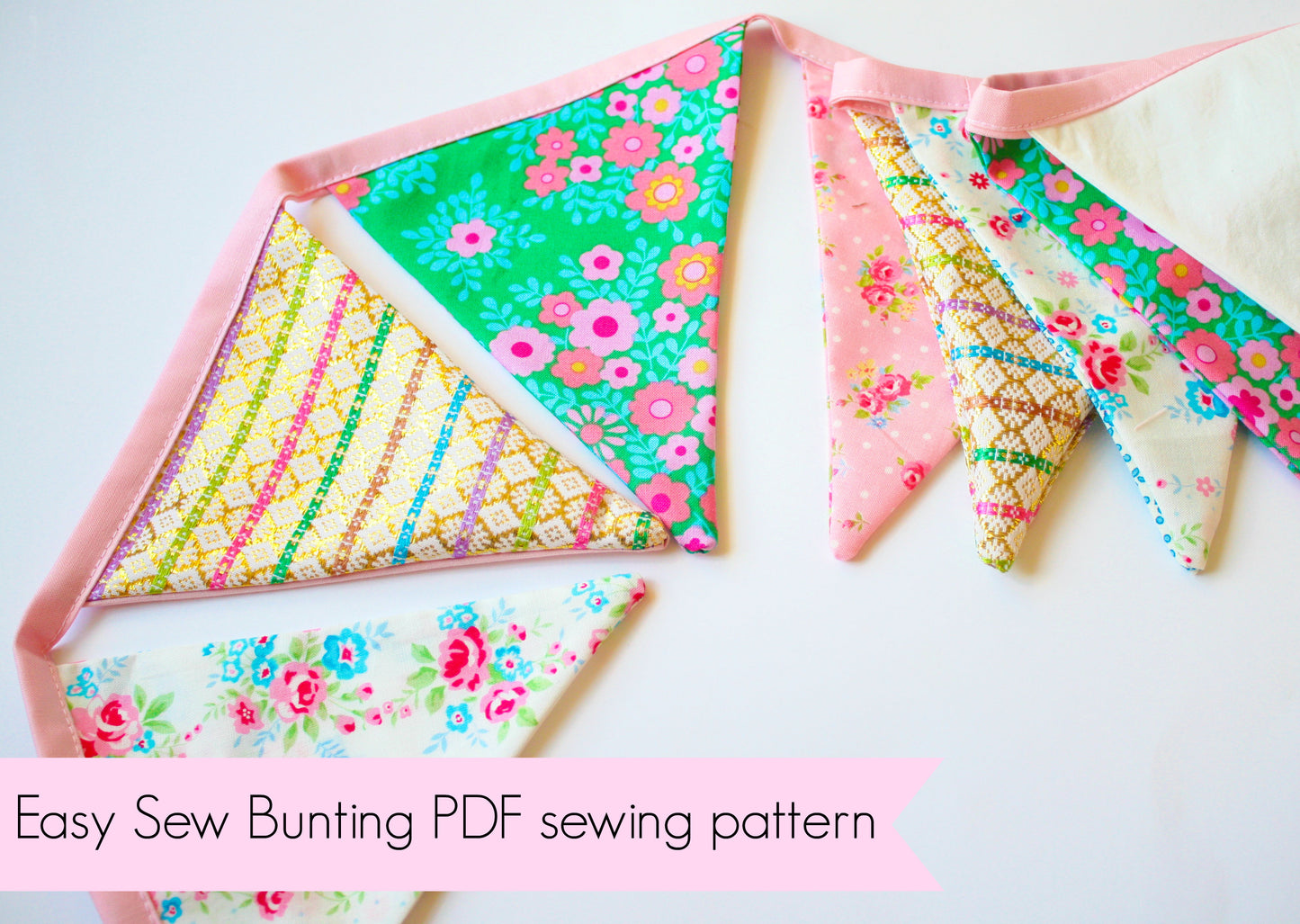 Colorful fabric bunting sewing pattern