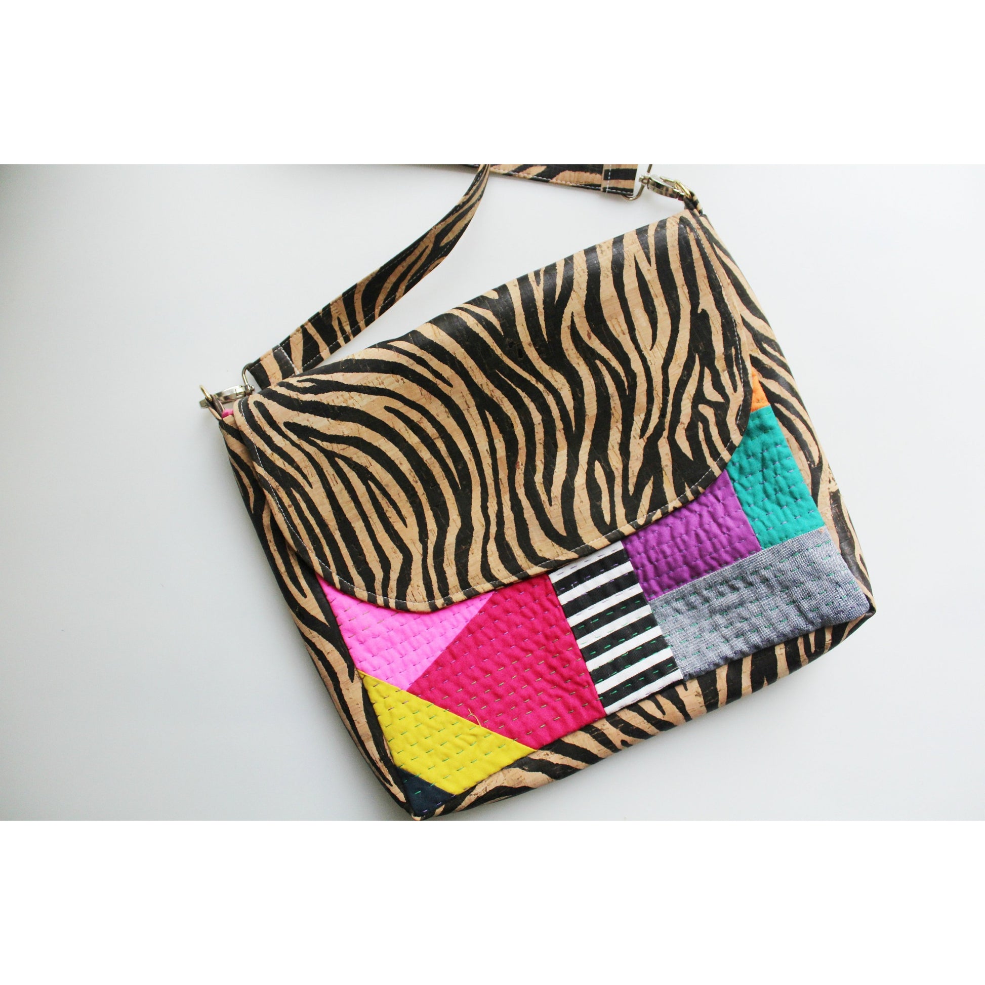Zebra print & patchwork shoulder bag