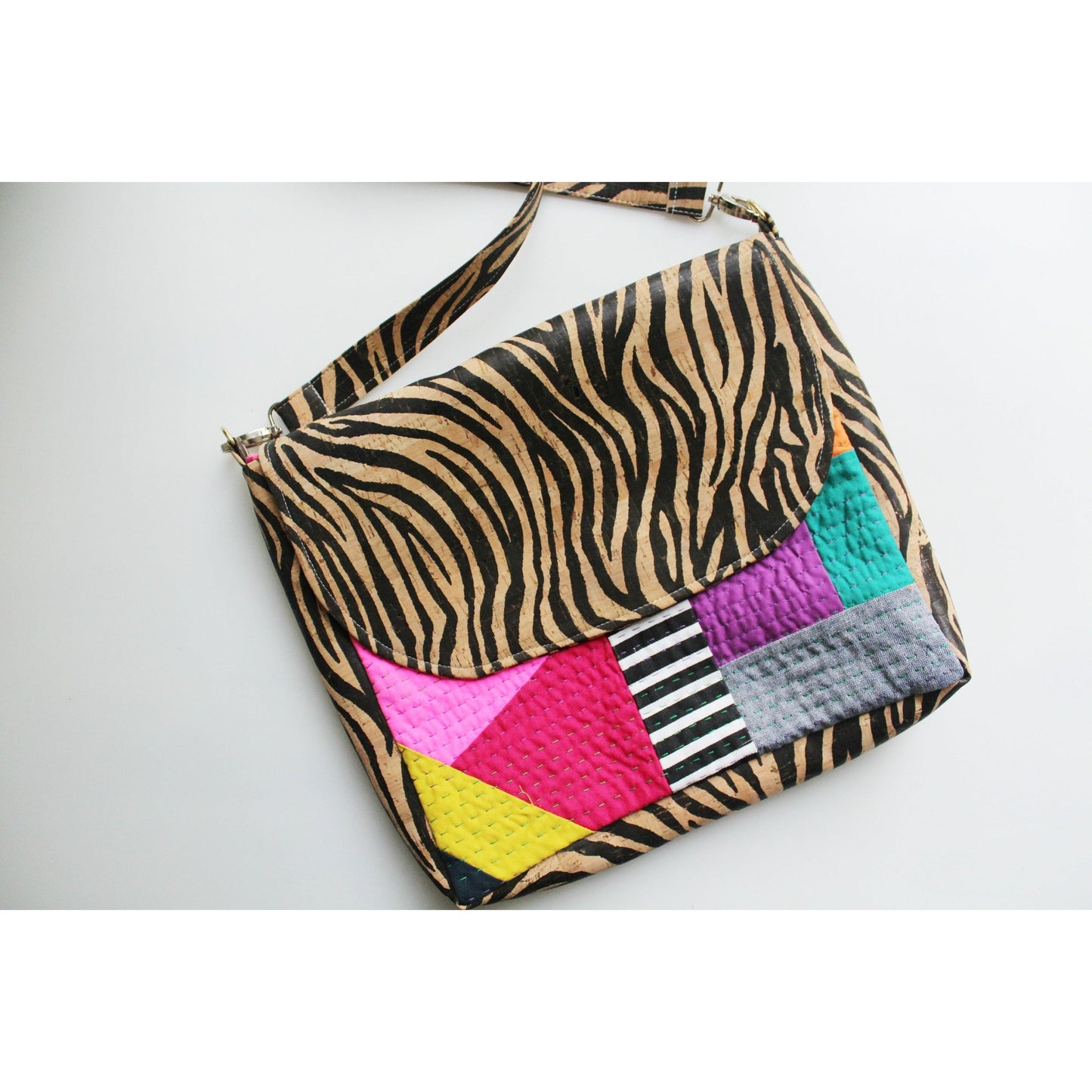 Zebra print & patchwork shoulder bag