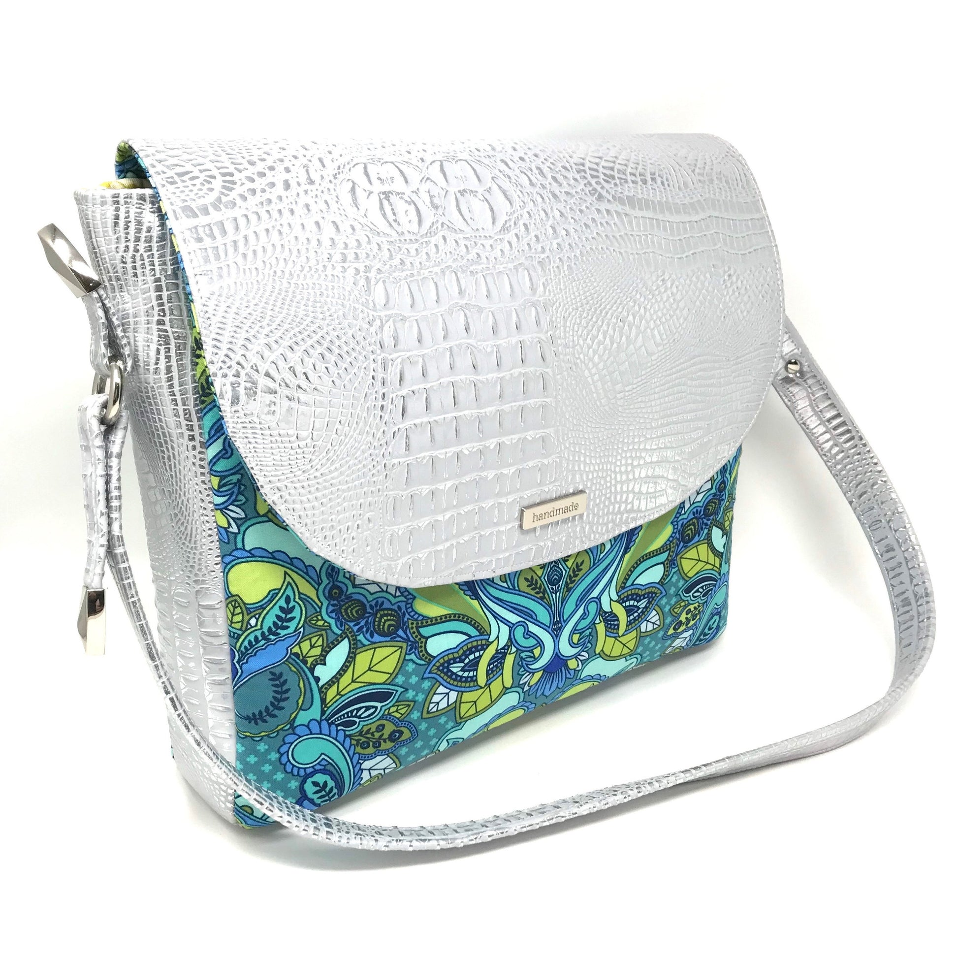 Silver crocodile print crossbody bag