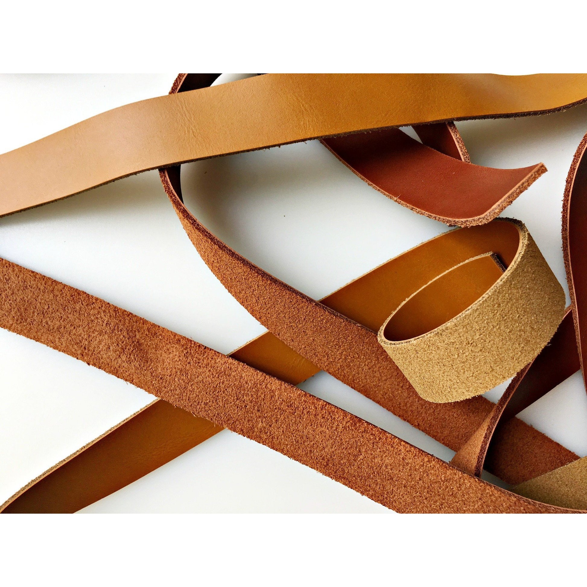 Leather strips in various shades of brown