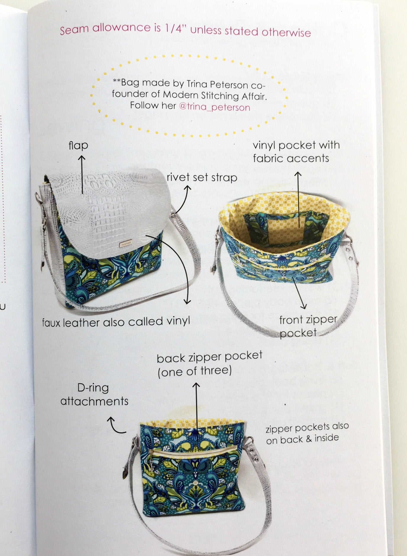 Modern Stitching Affair bag diagram with features