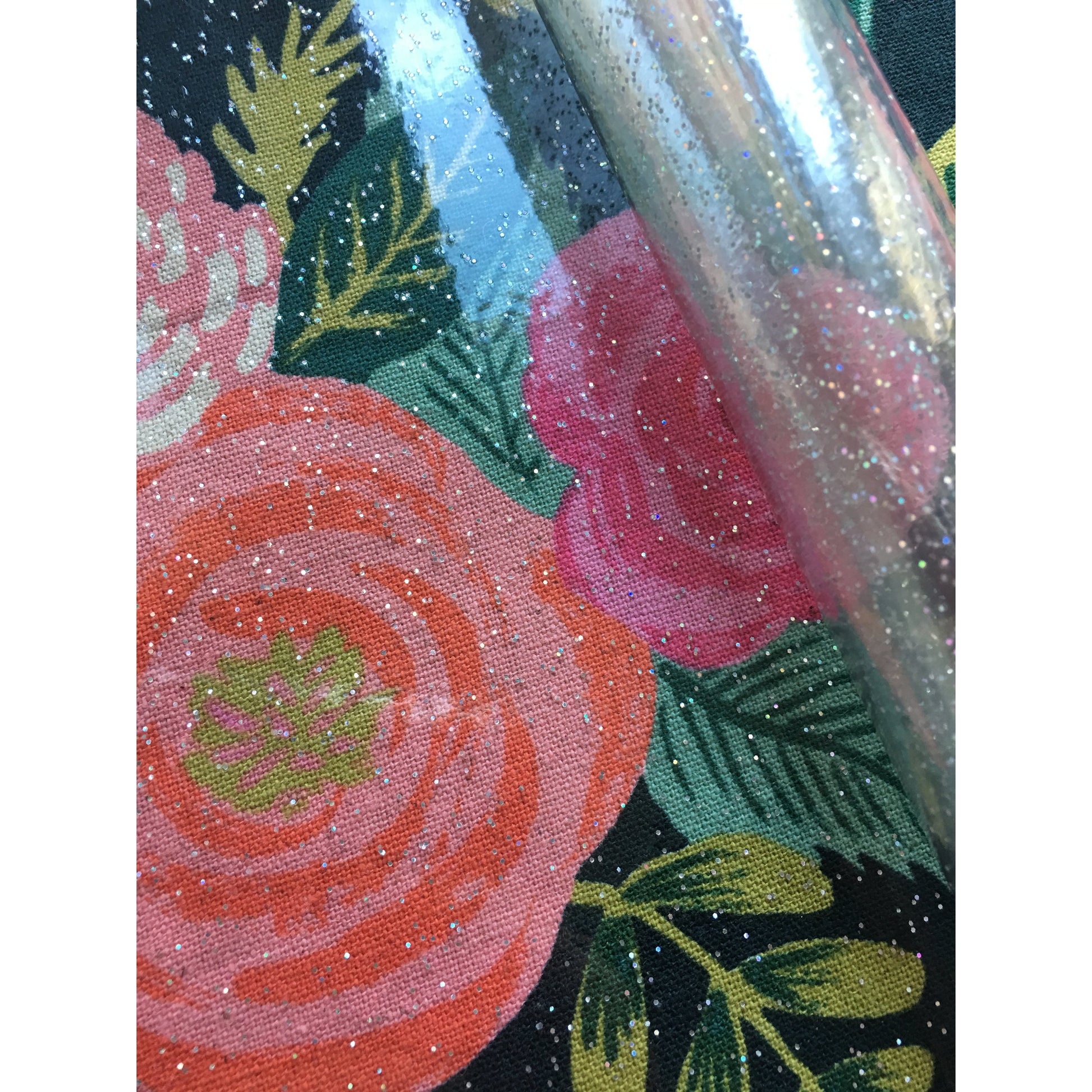 Floral glitter fabric roll