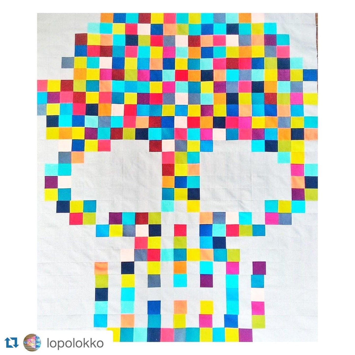 Colorful pixelated skull art