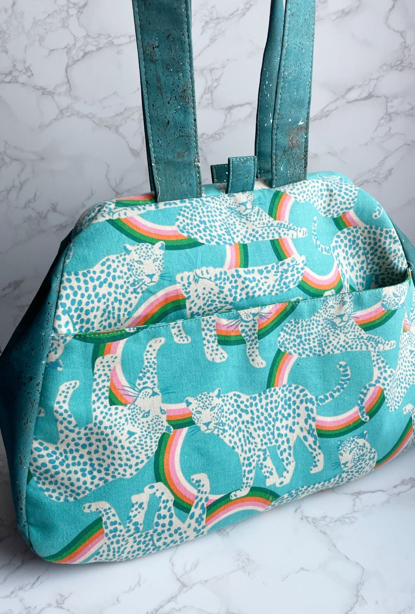 Kit55 bag with leopard and rainbow print