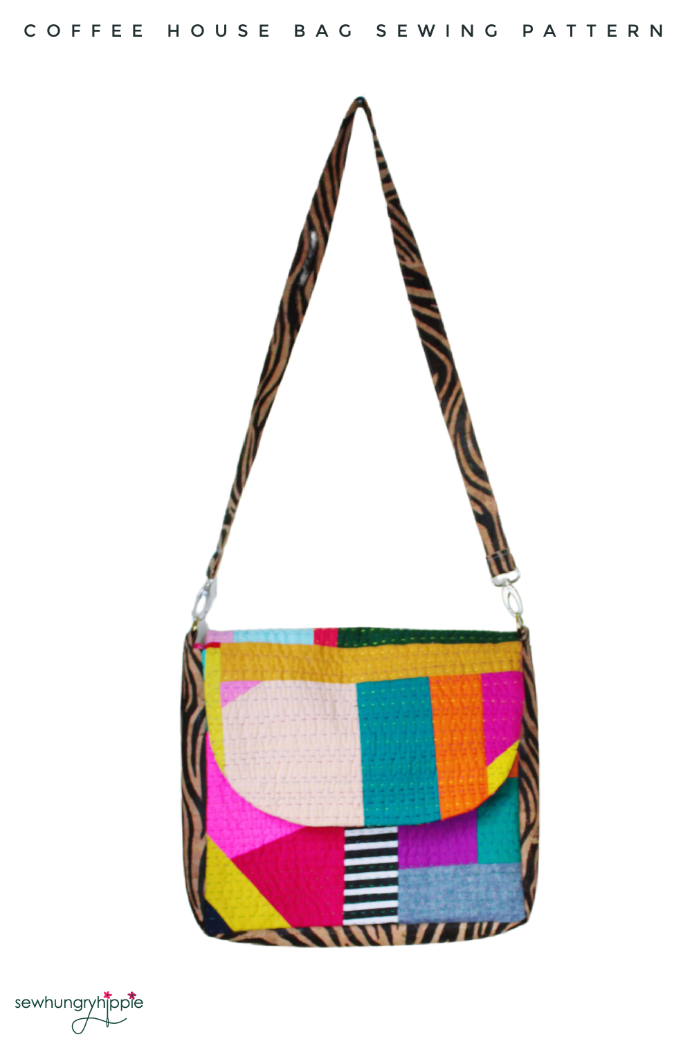 Colorful messenger bag sewing pattern.