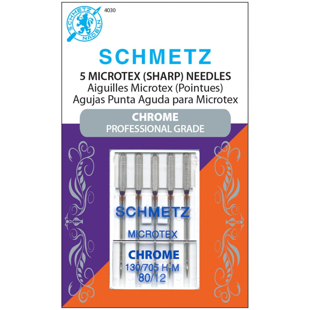 Chrome Microtex Needles - 5 Sharp Needles Per Card for Schmetz Chrome Microtex Needles - 5 Sharp Needles Per Card for Schmetz