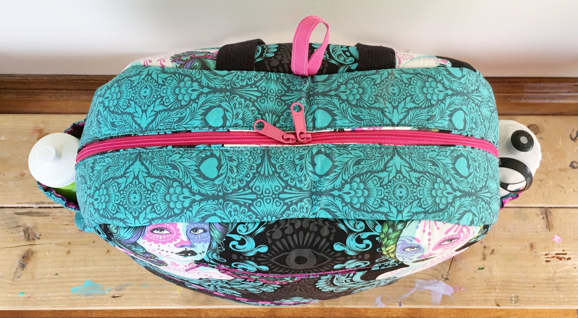 New Sew Hungry Hippie backpack with teal and pink details