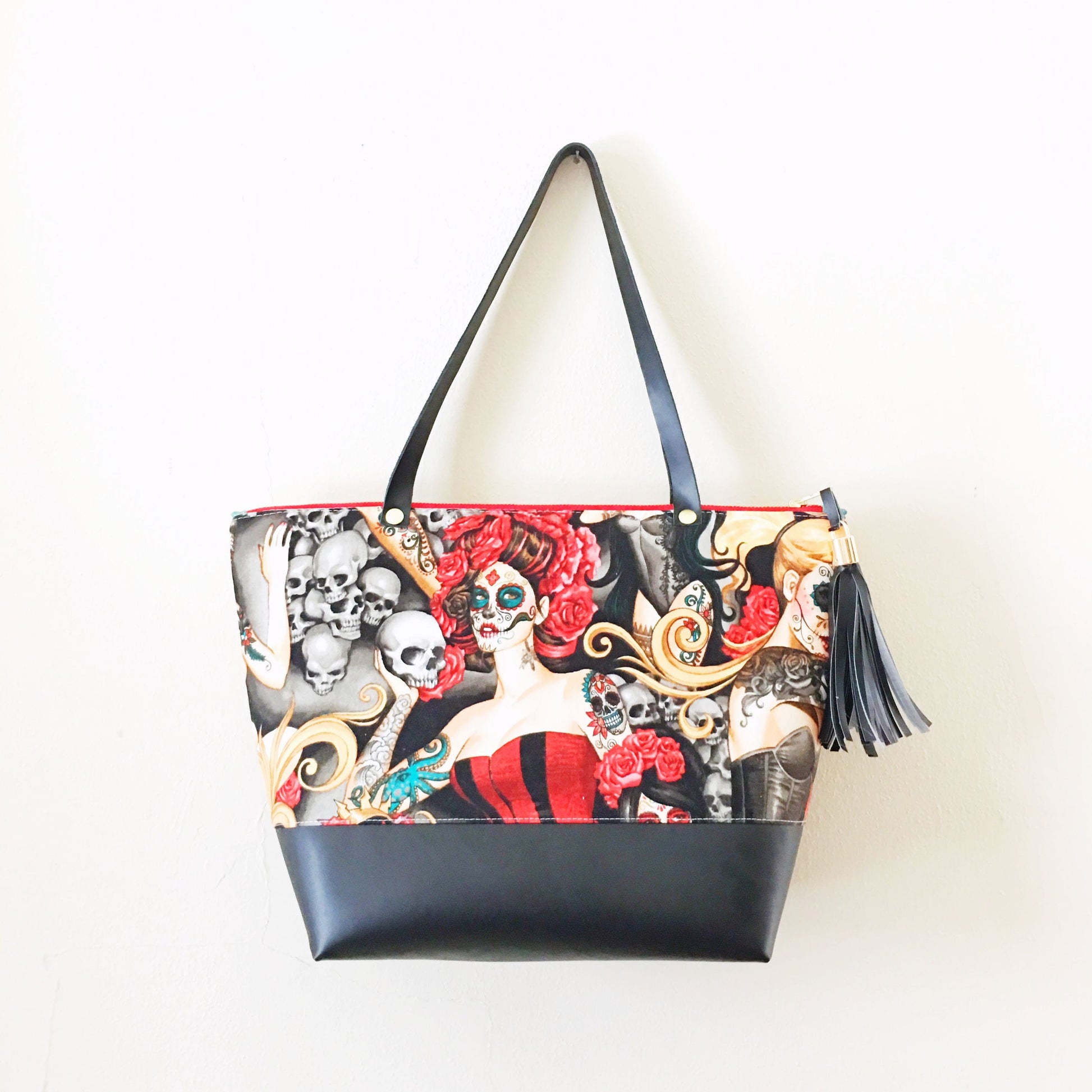 Santorini Tote Bag Sewing Pattern - Sugar Skull Design