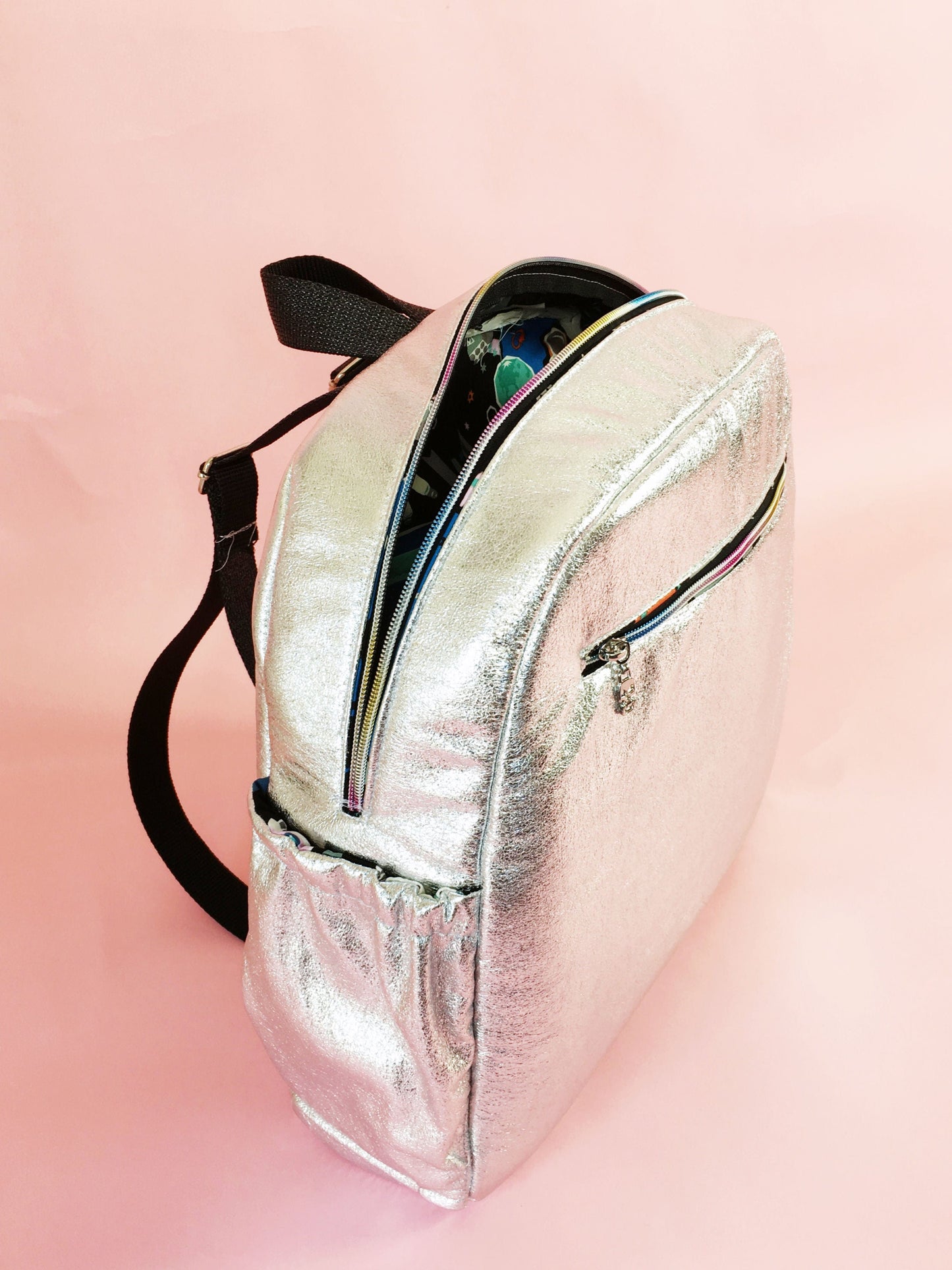 Silver crackle vinyl backpack