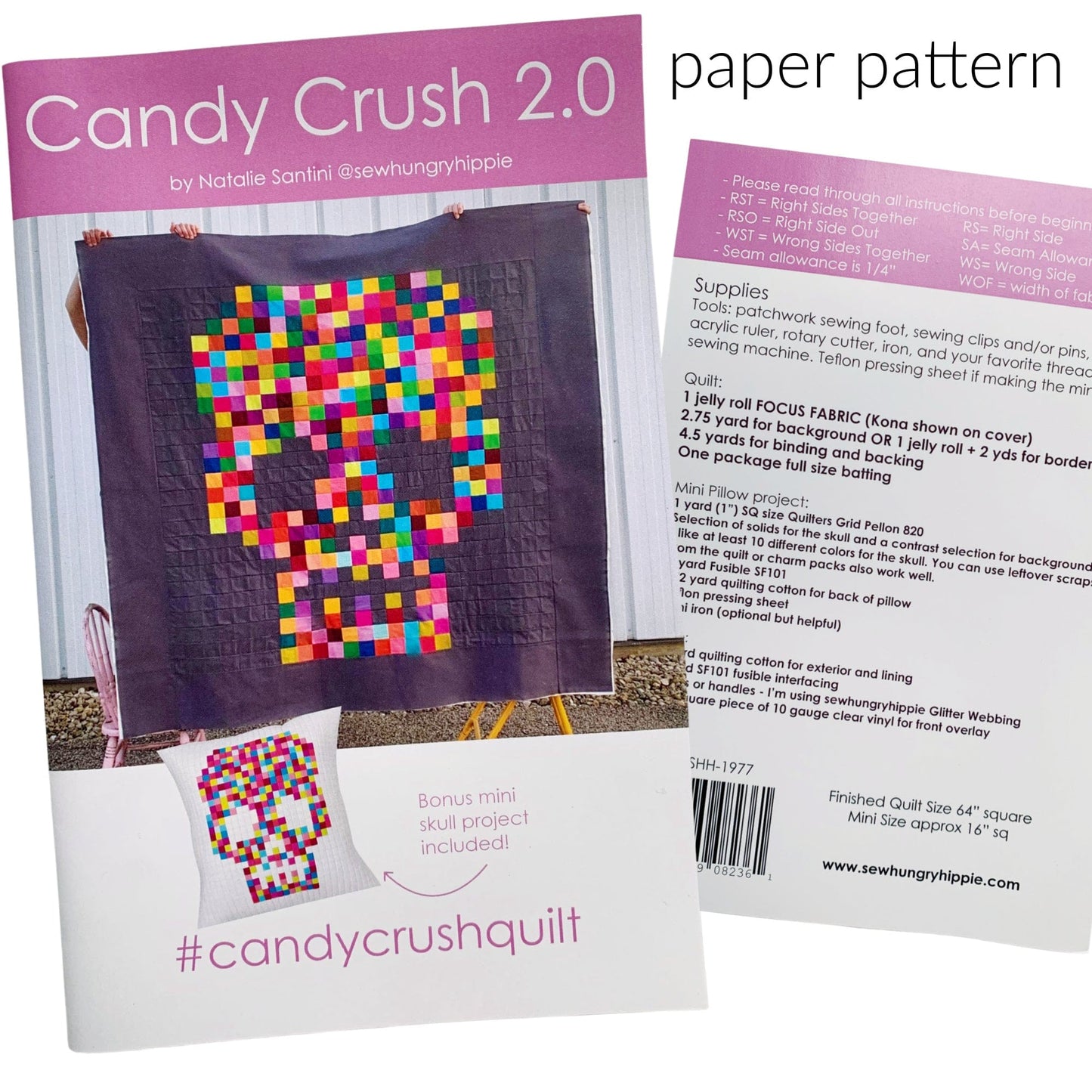 Skull quilt paper pattern, Candy Crush 2.0