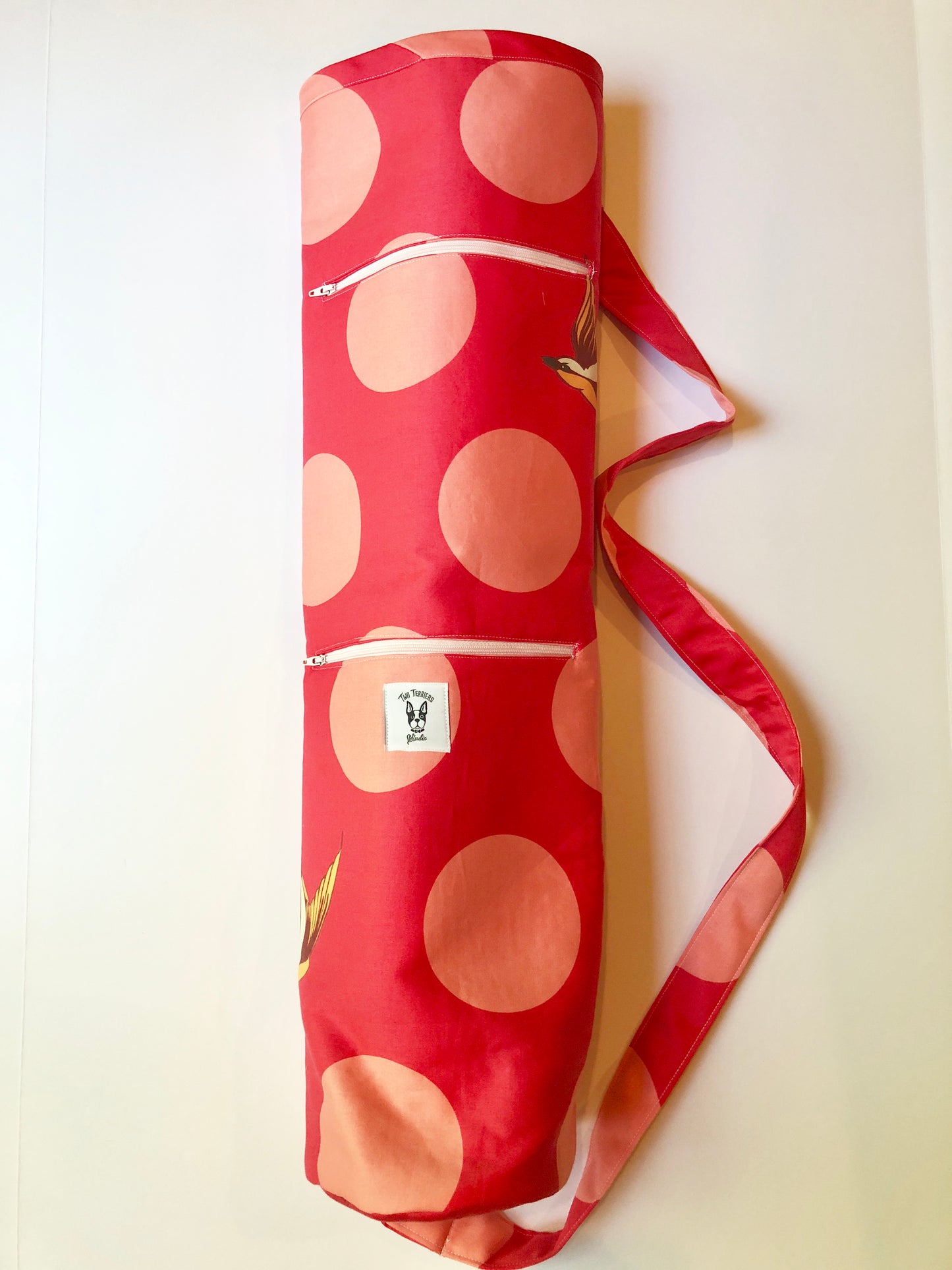 Stacey's red polka dot yoga mat bag