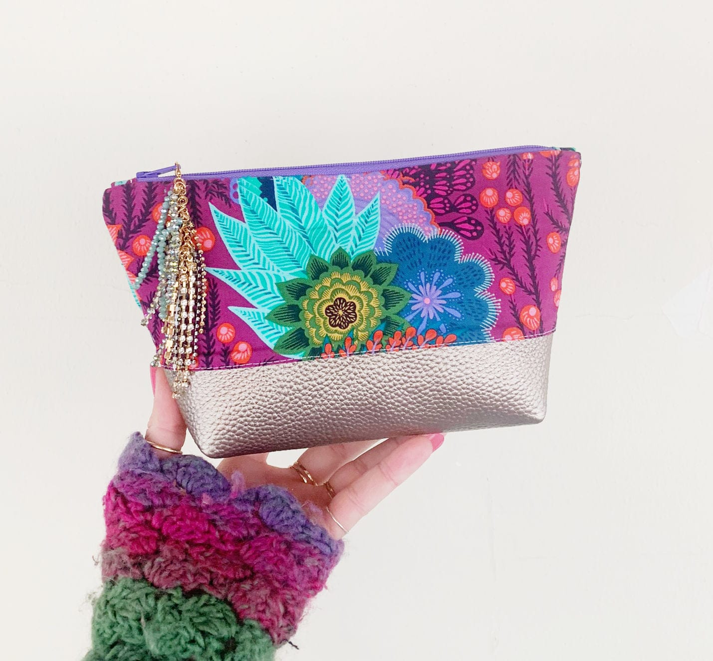 Taupe Moon Glow Easy Zip Case with Floral Design