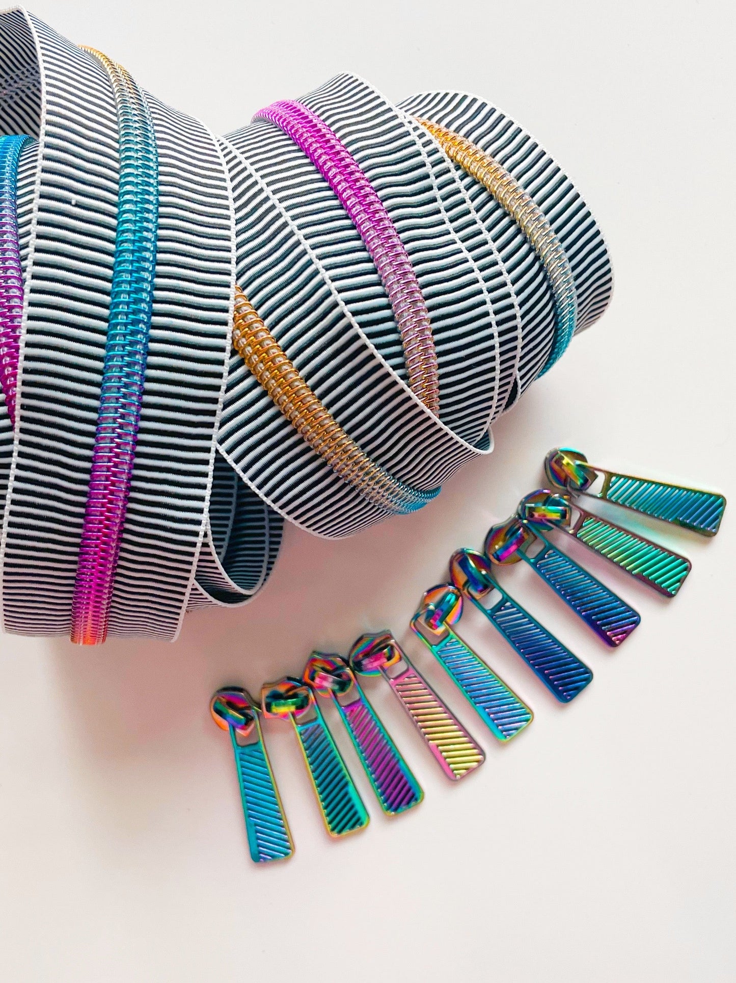 Rainbow striped zipper with matching pulls