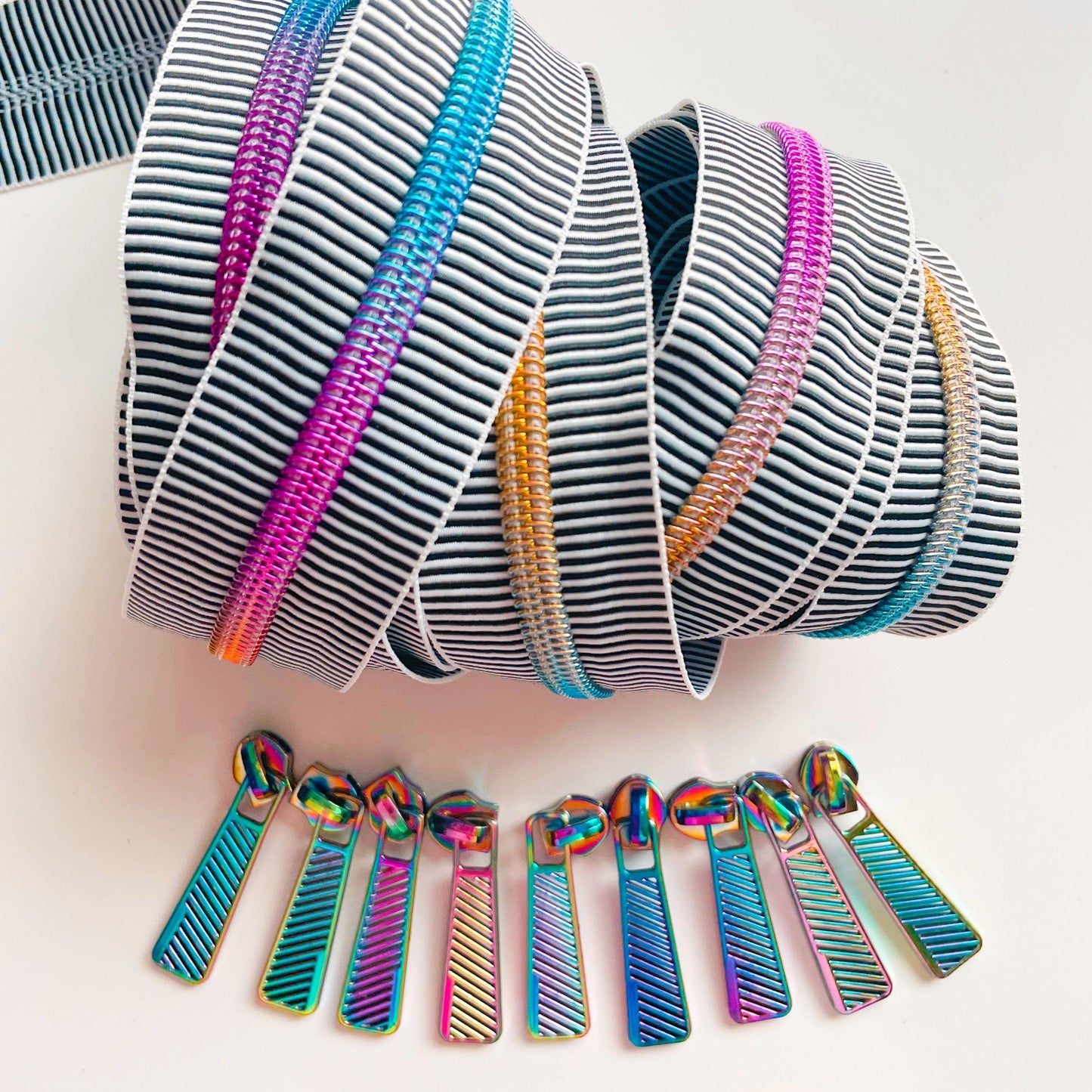 Rainbow zipper tape with tiny stripes, sewable