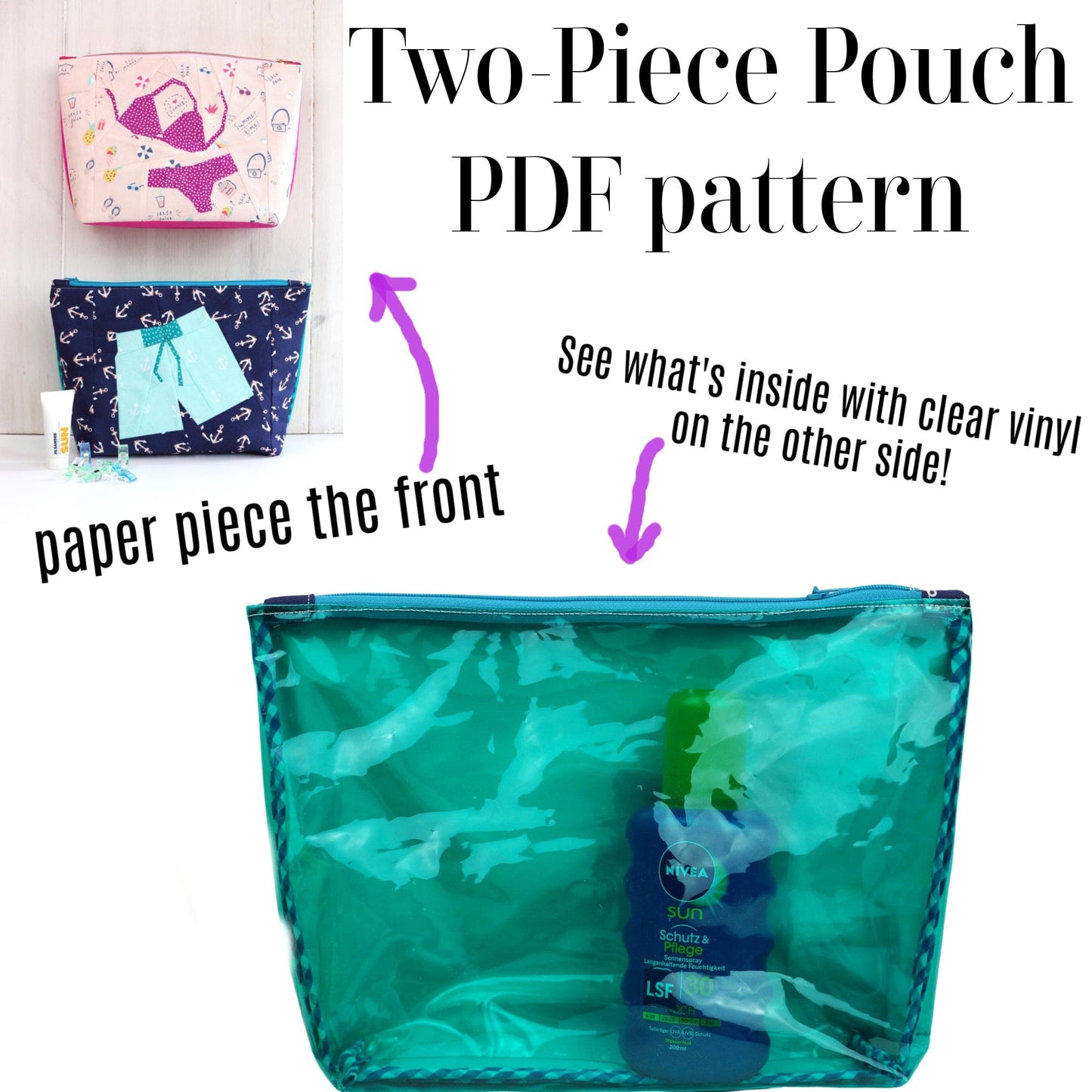 Two-piece pouch PDF pattern with clear vinyl view