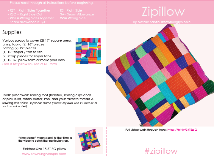 ZIPILLOW PDF sewing pattern