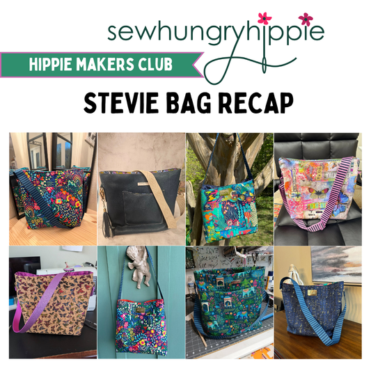 Stevie Bag tote sewing pattern made in various fabrics including cork, vinyl, and quilting cotton