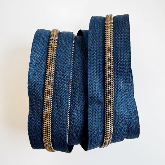 Navy and Bronze Zipper Tape